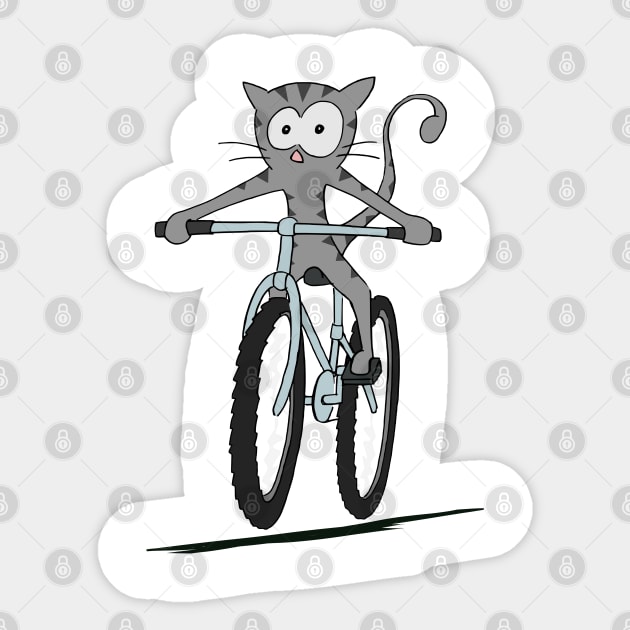 Cute Mountain Bike Cycling Cartoon Cat Biking Cat Sticker by SkizzenMonster